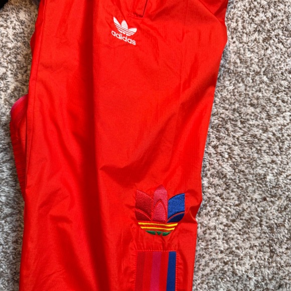 Adidas Men's Small Track Pants Red Colorful Trefoil Logo Stripes - Picture 2 of 8